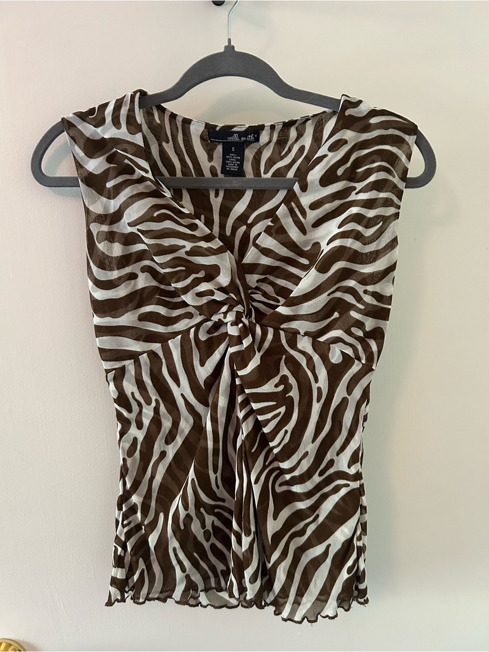 Willi Smith Brown and Cream Zebra Twist-Front Camisole